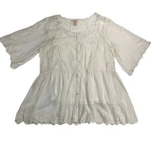 Vintage Sundance Embroidered Silk Blouse Camisole Boho Fairy Flowy White Size M